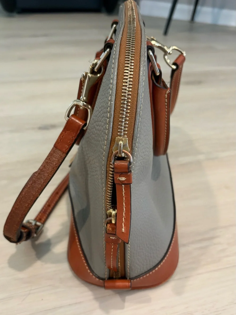 Dooney & Bourke Gray and Brown Leather Trim Satchel